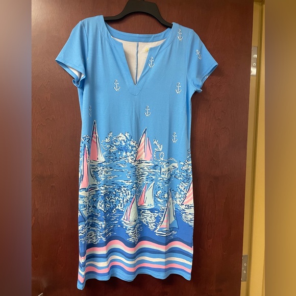 NWT Lilly Pulitzer Sophiletta Dress Lunar Blue A Lil Nauti Engineered Size Med - Picture 2 of 5